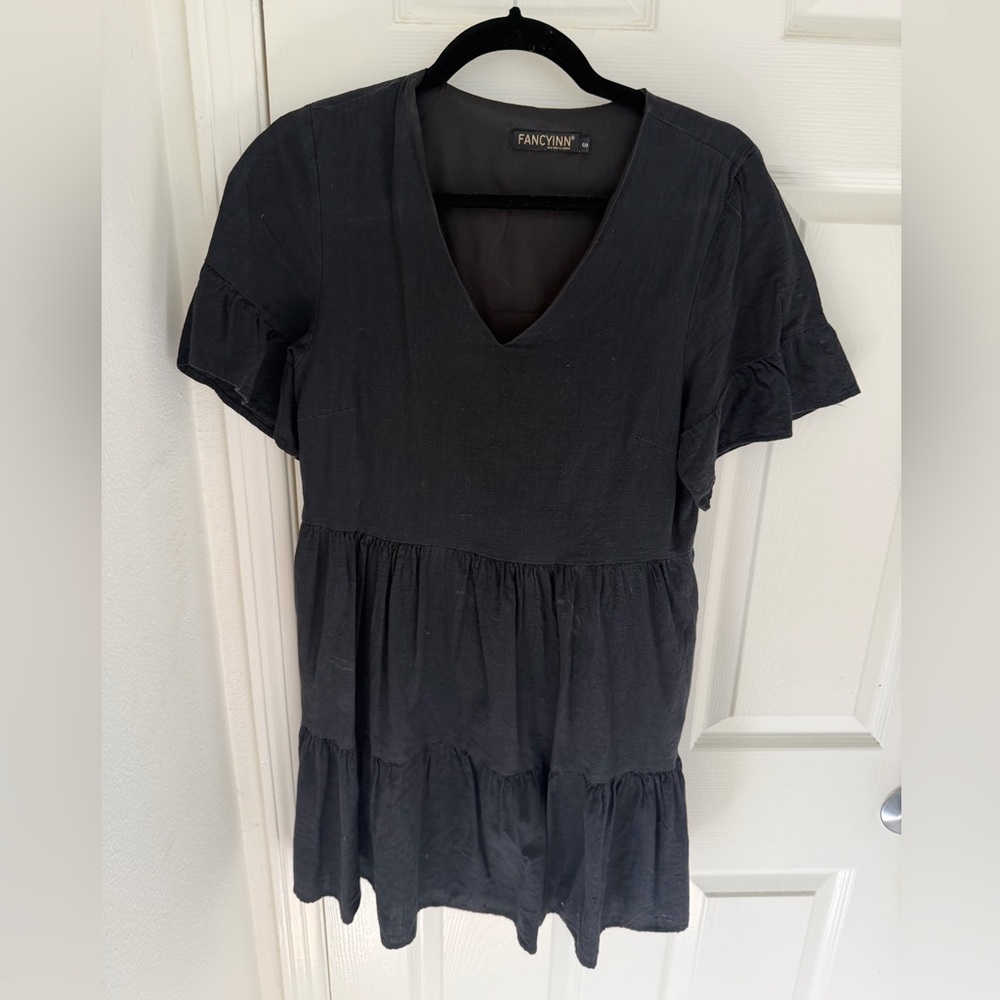 Fancyinn Women's Black Ruffle Mini Dress